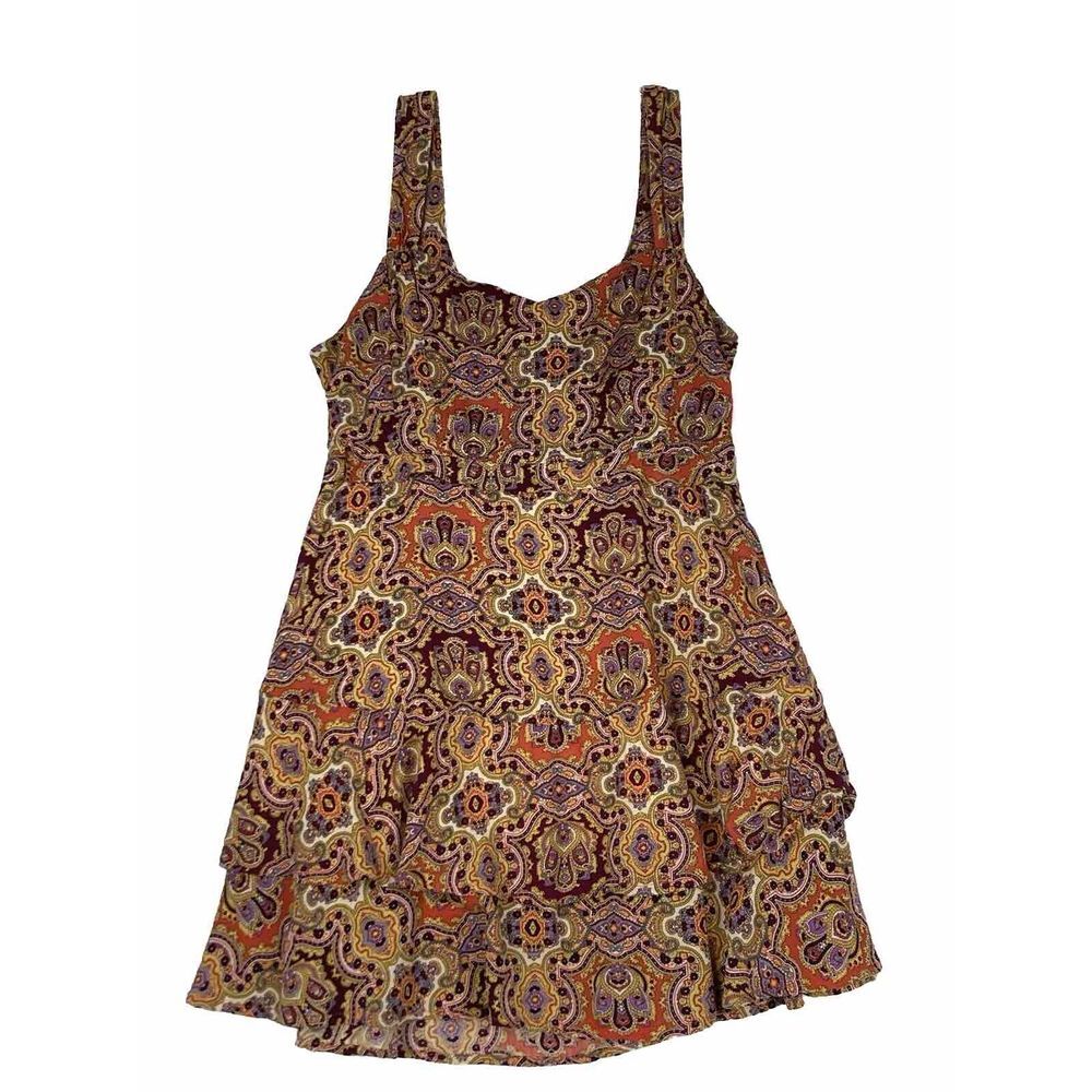 Free People Dressโ Womens Brown Orange Midi Tank Sleeveless Paisley